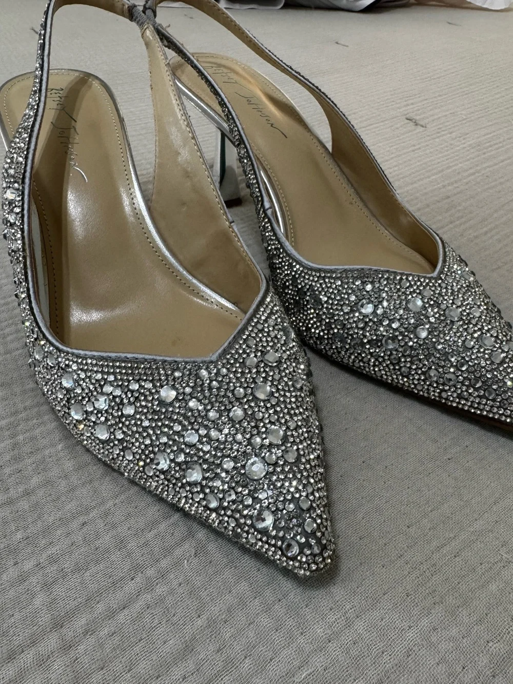 Betsey Johnson Mya Silver Rhinestone Slingback Heels